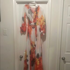 Orange and Yellow Resort Gown with Bishop Sleeves